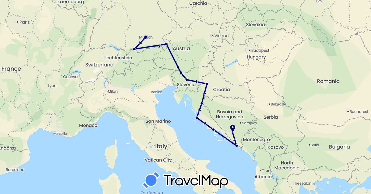 TravelMap itinerary: driving in Austria, Bosnia and Herzegovina, Germany, Croatia, Slovenia (Europe)